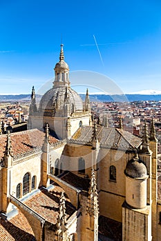 Segovia, Spain Ã¢â¬â View of the dome of the Cathedral and of Segovia old town from the top of the bell tower during Winter time. photo